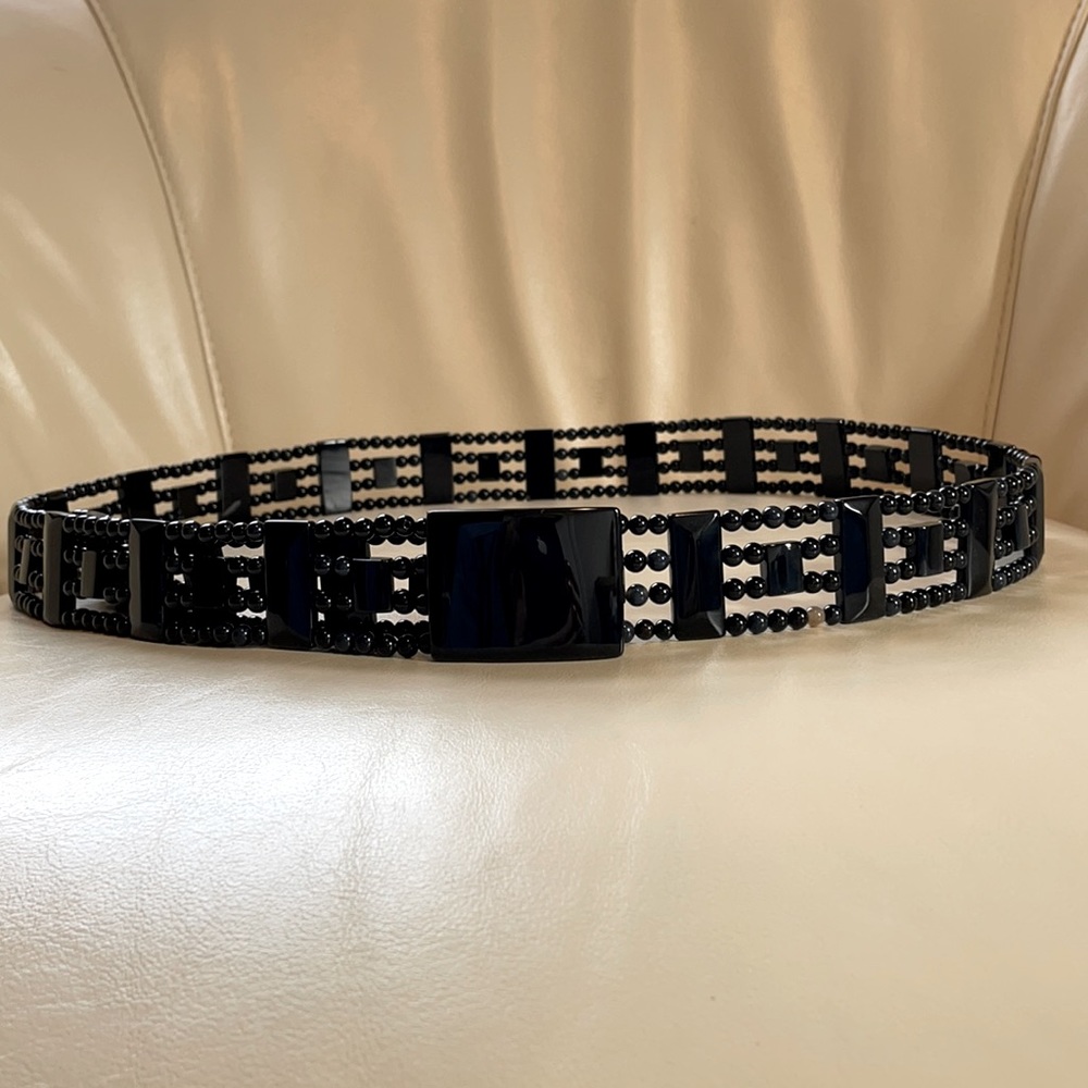 Black stone bead belt, 44.5”, NWOT